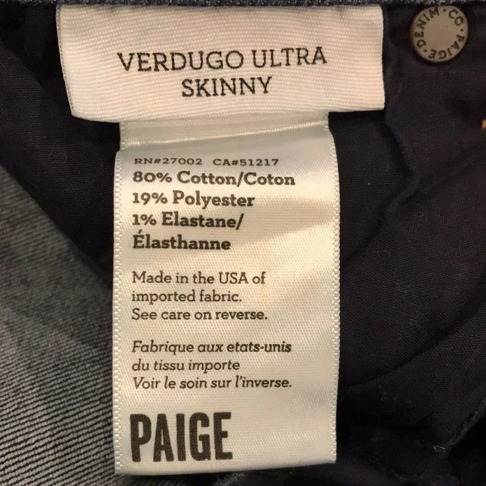 PAIGE Blue Verdugo Ultra Skinny Jeans Size 28